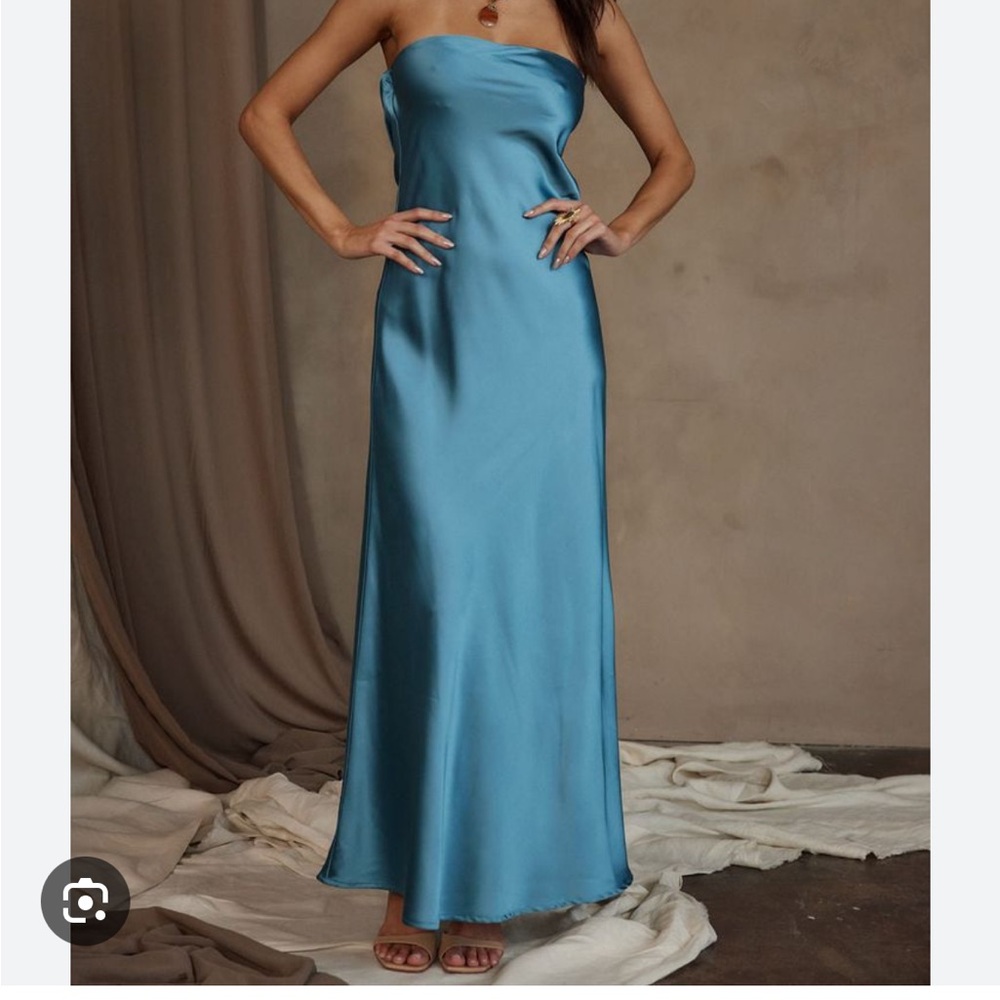12th Tribe Blue Strapless Gown for Weddings
